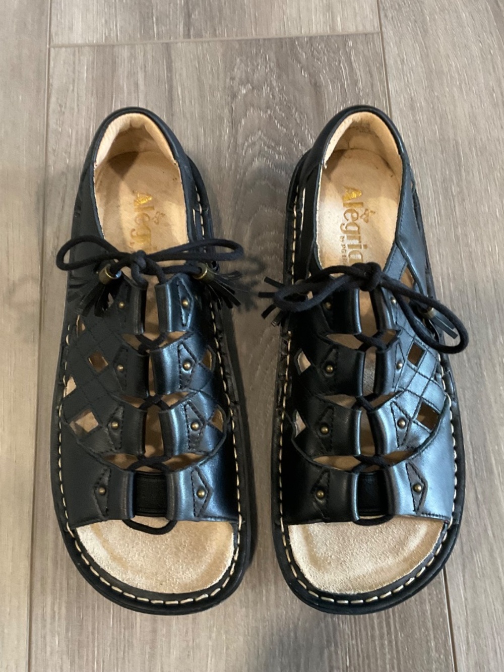 ALEGRIA Valerie Gladiator Leather Sandal Black Size EU 39 U.S. 9 NEW - Picture 2 of 9